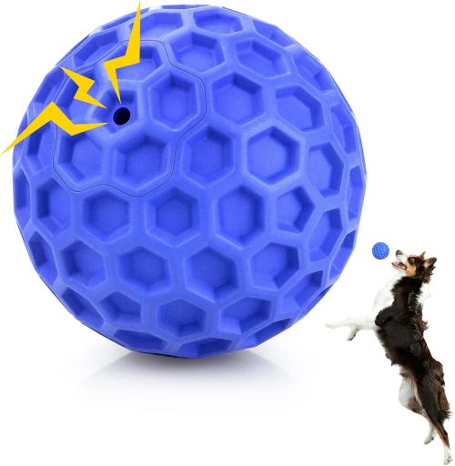 Heavy Duty Squeaky Dog Ball for Aggressive Chewers Waterproof Outdoor Chew Toy Helps Clean Teeth