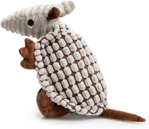 Stuffed Armadillo Squeaky Plush Dog Toy Helps Clean Teeth for All Breed Sizes