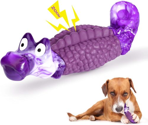 Bacon Flavor Alligator Tough Squeaky Chew Toy Nylon and Rubber Teeth Cleaning Texture for Aggressive Chewers